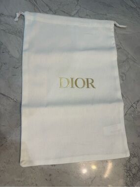 Dior White Drawstring Pouch/Dustbag with Gold Dior Logo NEW